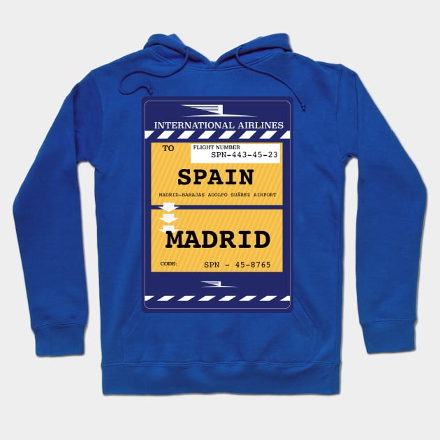 Spain, Madrid Plane ticket Hoodie by nickemporium1